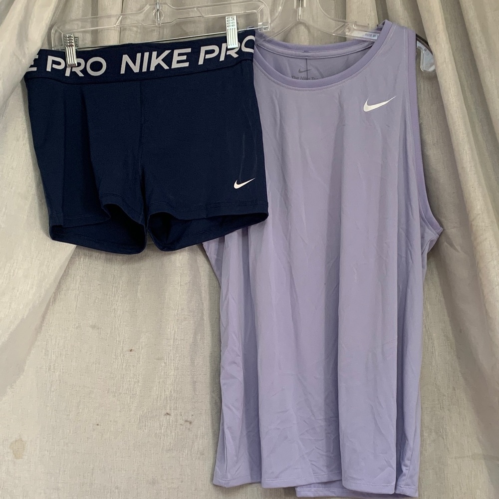 Nike Women’s Lavender Tank Top with Navy Pro Shorts